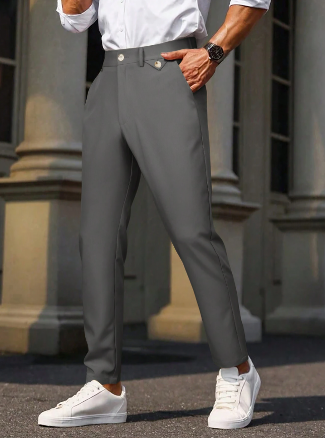 BizFormal Heren Casual Broek met Effen Kleur en Zakken